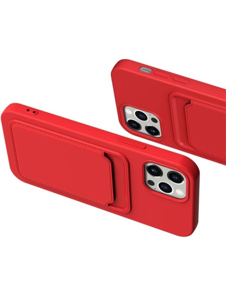 Card Case silikoninis piniginės dėklas su kišene kortelėms ir dokumentams Samsung Galaxy A22 4G burgundy