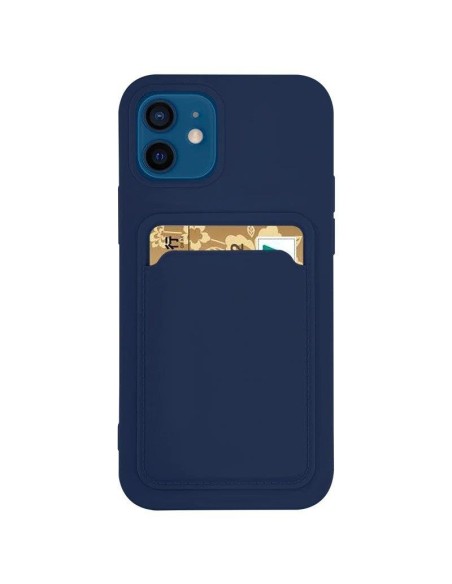 Card Case silikoninis piniginės dėklas su dokumentų kortelės lizdu Samsung Galaxy A22 4G tamsiai mėlynai