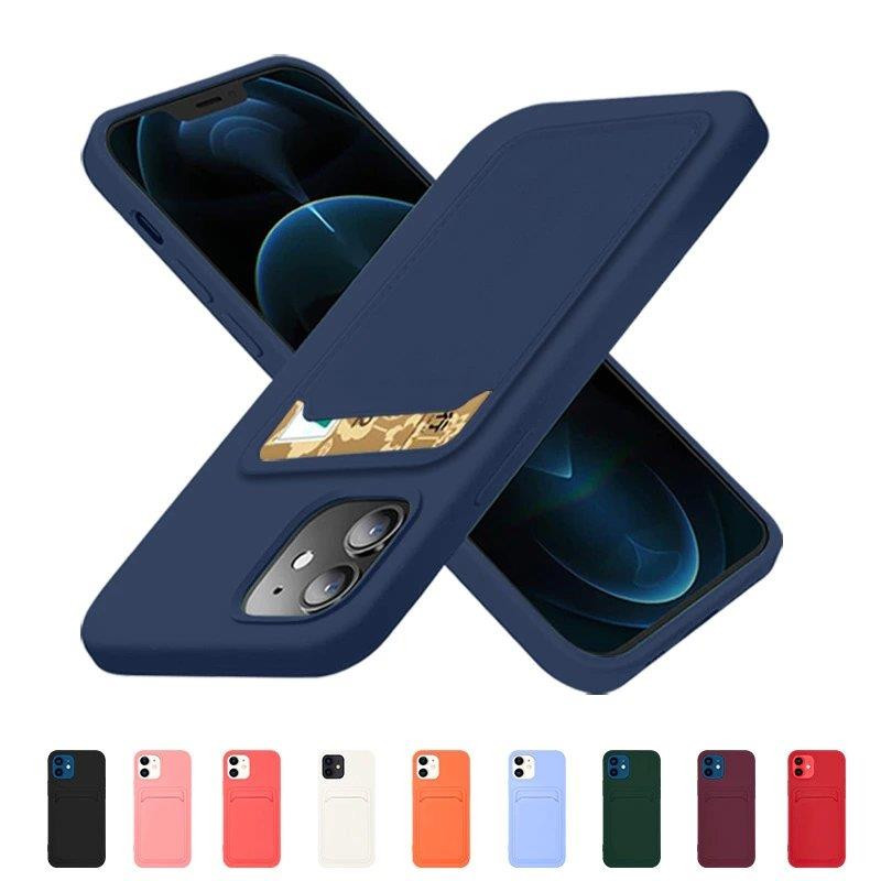 Card Case silikoninis piniginės dėklas su dokumentų kortelės lizdu Samsung Galaxy A22 4G tamsiai mėlynai