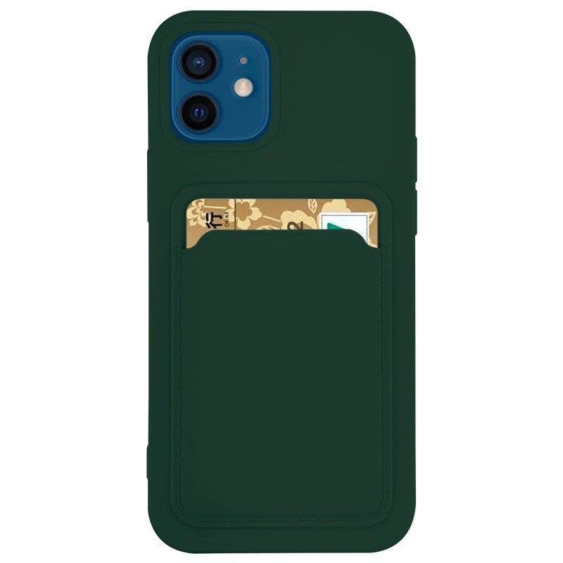 Card Case silikoninis piniginės dėklas su kortelei ir dokumentais Samsung Galaxy A22 4G tamsiai žalia Card Case silikoninis piniginės dėklas su kortelei ir dokumentais Samsung Galaxy A22 4G tamsiai žalia