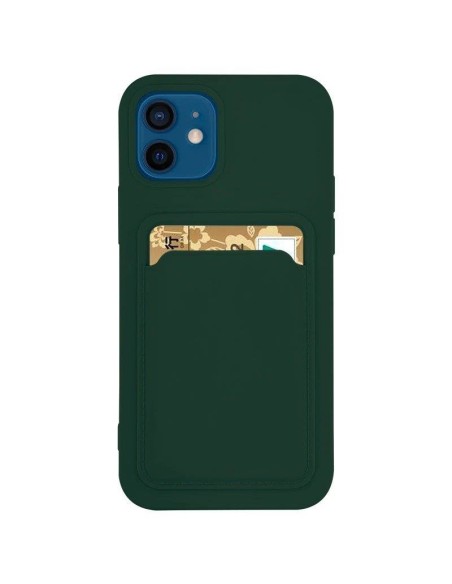 Card Case silikoninis piniginės dėklas su kortelei ir dokumentais Samsung Galaxy A22 4G tamsiai žalia