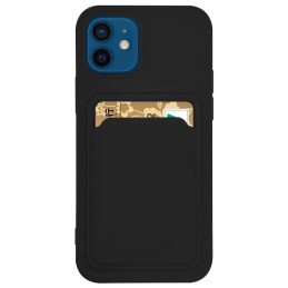 Card Case silikoninis piniginės dėklas su dokumentų kortelei skirta Samsung Galaxy A12 juoda