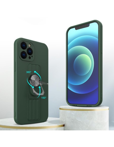 Ring Case silikoninis dėklas su pirštų laikikliu ir stovu iPhone 11 Pro Max rudas
