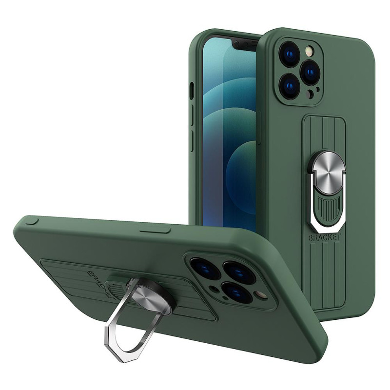 Ring Case silikoninis dėklas su pirštų laikikliu ir stovu iPhone 12 mini tamsiai žaliai Ring Case silikoninis dėklas su pirštų laikikliu ir stovu iPhone 12 mini tamsiai žaliai