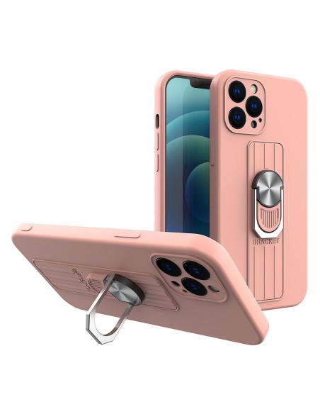 Ring Case silikoninis dėklas su pirštų laikikliu ir stovu iPhone 12 mini pink