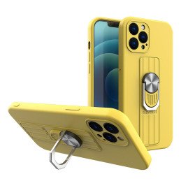 Ring Case silikoninis dėklas su pirštų laikikliu ir stovu iPhone 12 mini geltonai