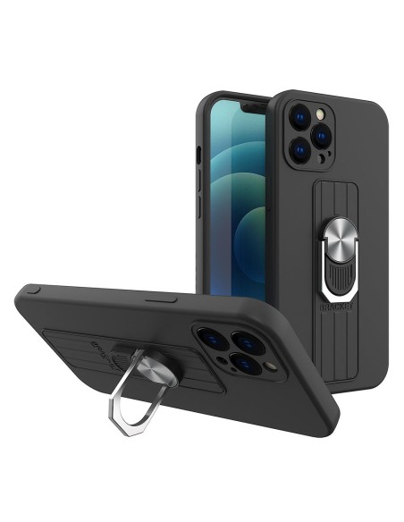 Ring Case silikoninis dėklas su pirštų laikikliu ir stovu iPhone 13 mini juodas