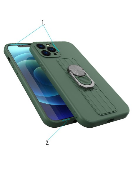 Ring Case silikoninis dėklas su pirštų laikikliu ir stovu iPhone 13 mini juodas