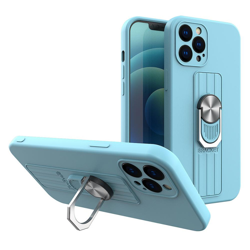 Ring Case silikoninis dėklas su pirštų laikikliu ir stovu iPhone 13 šviesiai mėlynai