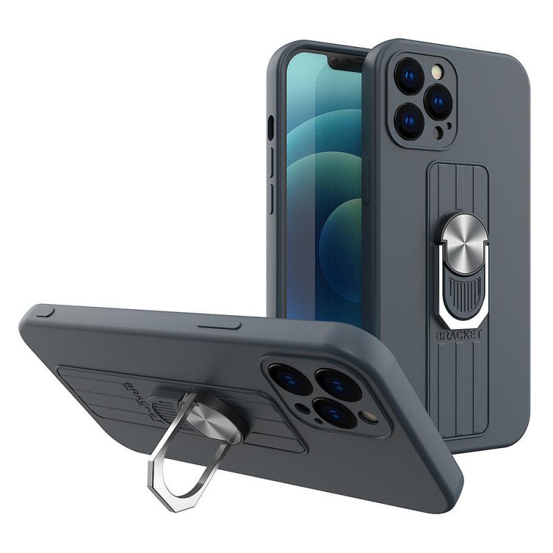 Ring Case silikoninis dėklas su pirštų laikikliu ir stovu iPhone 13 Pro, tamsiai mėlynas