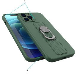 Ring Case silikoninis dėklas su pirštų laikikliu ir stovu iPhone 13 Pro, tamsiai mėlynas