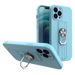 Ring Case silikoninis dėklas su pirštų laikikliu ir stovu iPhone 13 Pro šviesiai mėlynas