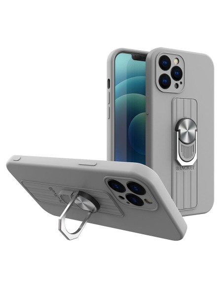 Ring Case silikoninis dėklas su pirštų laikikliu ir stovu Samsung Galaxy A32 5G sidabrui