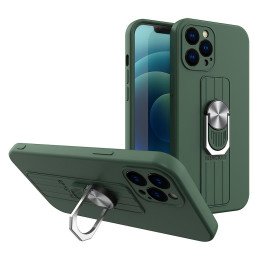 Ring Case silikoninis dėklas su pirštų laikikliu ir stovu Samsung Galaxy A42 5G tamsiai žaliai