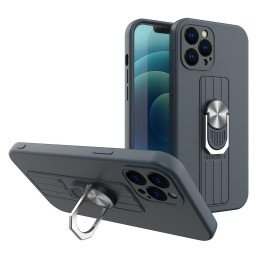 Ring Case silikoninis dėklas su pirštų laikikliu ir stovu Samsung Galaxy A42 5G tamsiai mėlynai