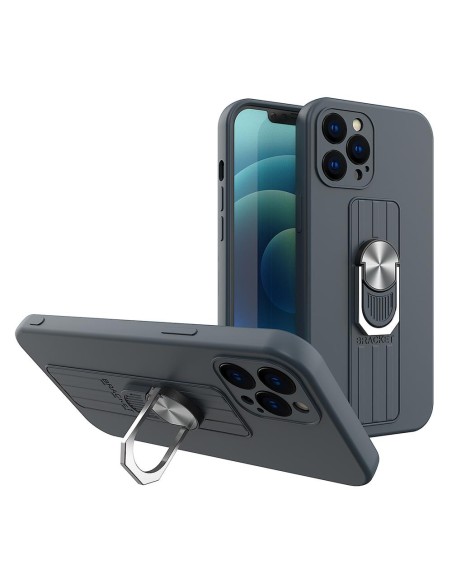 Ring Case silikoninis dėklas su pirštų laikikliu ir stovu Samsung Galaxy A42 5G tamsiai mėlynai