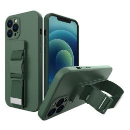 Virvės dėklas gelio dėklas su dirželiu grandinės rankinė dirželis iPhone 12 mini tamsiai žalia