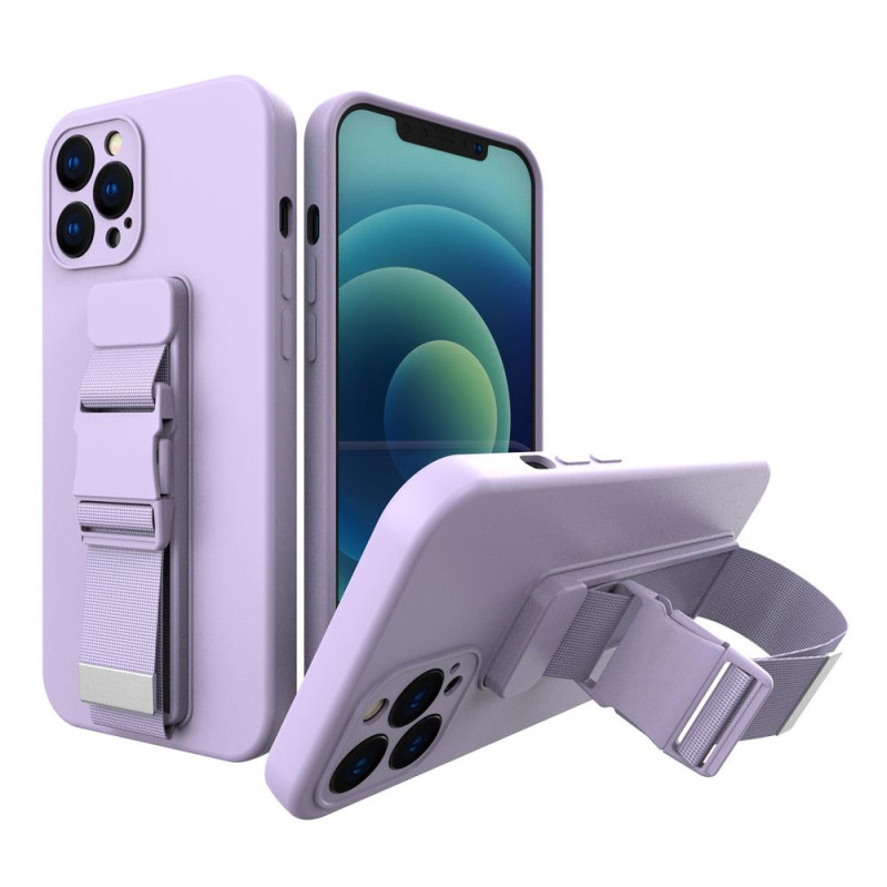 Virvės dėklas, gelio dėklas su dirželiu, grandinės rankinė, iPhone 12 mini violetinė Virvės dėklas, gelio dėklas su dirželiu, grandinės rankinė, iPhone 12 mini violetinė