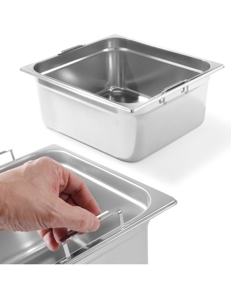 GN konteineris su ištraukiamomis rankenomis iš nerūdijančio plieno GN2/3 354x325mm aukštis 200mm - Hendi 803301