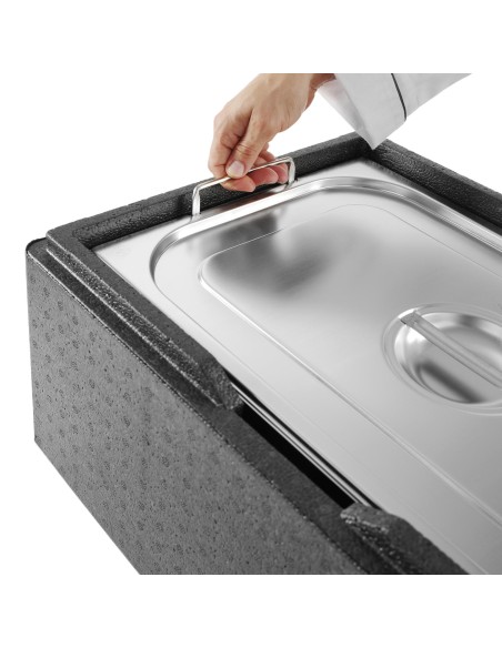 GN konteineris su ištraukiamomis rankenomis iš nerūdijančio plieno GN2/3 354x325mm aukštis 200mm - Hendi 803301