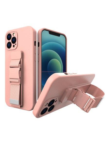 Virvės dėklas gelio dėklas su dirželiu grandinės rankinė dirželis iPhone 12 Pro Max rožinė