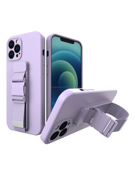 Virvės dėklas, gelio dėklas su virvele, grandinėle, rankinės dirželiu iPhone 12 Pro Max violetinė