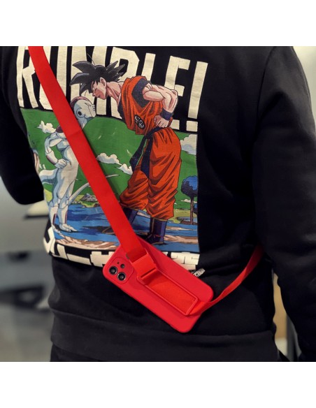 Virvės dėklas, gelio dėklas su virvele, grandinėle, rankinė, iPhone 13 mini raudona