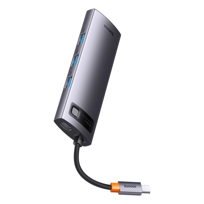 StarJoy HUB 8in1 USB-C 3xUSB HDMI RJ45 SD ir TF PD kortelių skaitytuvas pilkas