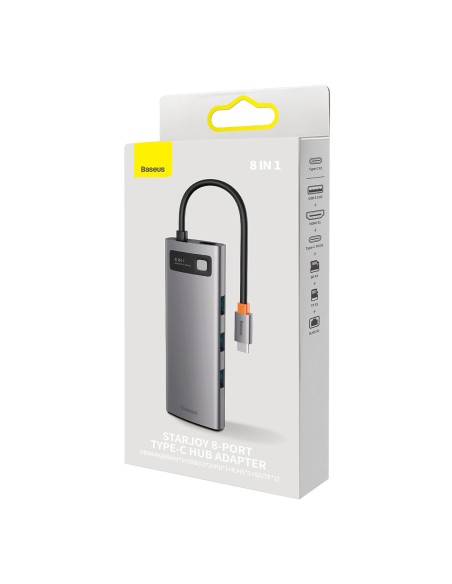 StarJoy HUB 8in1 USB-C 3xUSB HDMI RJ45 SD ir TF PD kortelių skaitytuvas pilkas StarJoy HUB 8in1 USB-C 3xUSB HDMI RJ45 SD ir TF PD kortelių skaitytuvas pilkas