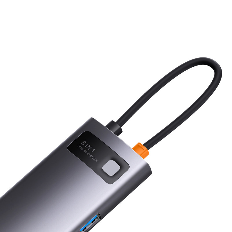 StarJoy HUB 8in1 USB-C 3xUSB HDMI RJ45 SD ir TF PD kortelių skaitytuvas pilkas