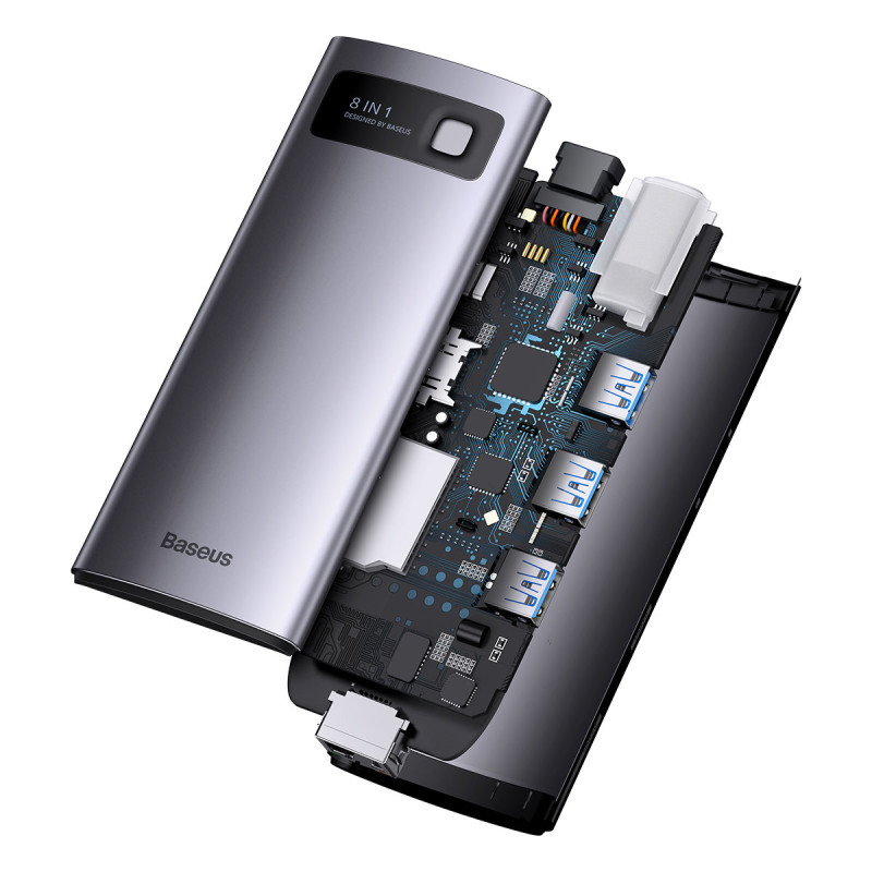 StarJoy HUB 8in1 USB-C 3xUSB HDMI RJ45 SD ir TF PD kortelių skaitytuvas pilkas