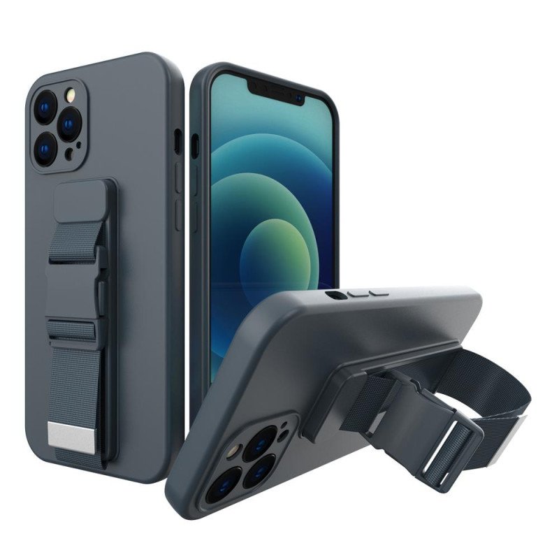 Virvės dėklas, gelio dėklas su virvele, grandinėle, piniginė, dirželiu iPhone 13 Pro tamsiai mėlyna