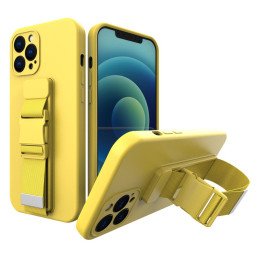 Virvės dėklas gelio dėklas su dirželiu grandinės rankinės diržas Samsung Galaxy A42 5G geltonas