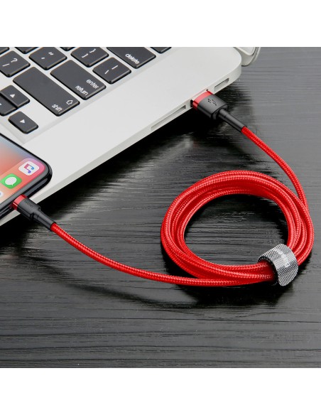 Patvarus lankstus laidas USB laidas Iphone Lightning QC3.0 1.5A 2M raudonas