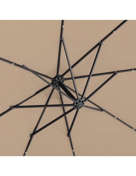 Sodo skėtis ant rankos, apvalus pakreipiamas su LED apšvietimu, sk. 300 cm pilkai rudos spalvos Sodo skėtis ant rankos, apvalus pakreipiamas su LED apšvietimu, sk. 300 cm pilkai rudos spalvos