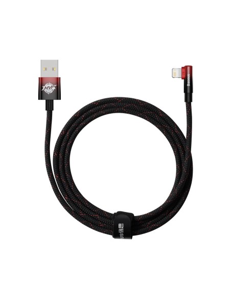 Kampinis kabelio laidas su šoniniu USB kištuku Iphone Lightning 2m 2.4A raudonas Kampinis kabelio laidas su šoniniu USB kištuku Iphone Lightning 2m 2.4A raudonas