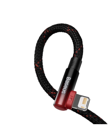 Kampinis kabelio laidas su šoniniu USB kištuku Iphone Lightning 2m 2.4A raudonas Kampinis kabelio laidas su šoniniu USB kištuku Iphone Lightning 2m 2.4A raudonas