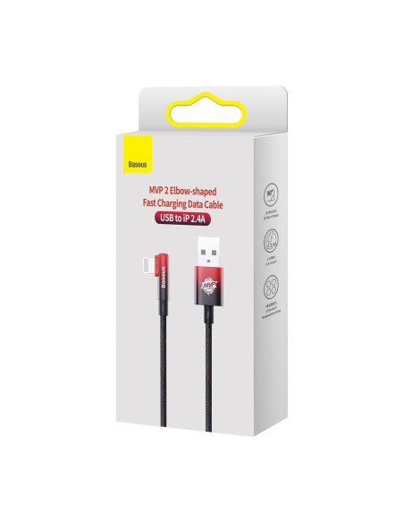 Kampinis kabelio laidas su šoniniu USB kištuku Iphone Lightning 2m 2.4A raudonas Kampinis kabelio laidas su šoniniu USB kištuku Iphone Lightning 2m 2.4A raudonas