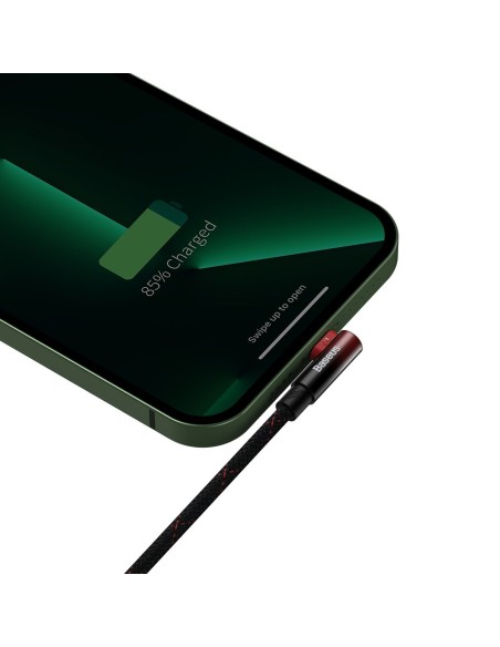 Kampinis kabelio laidas su šoniniu USB kištuku Iphone Lightning 2m 2.4A raudonas Kampinis kabelio laidas su šoniniu USB kištuku Iphone Lightning 2m 2.4A raudonas