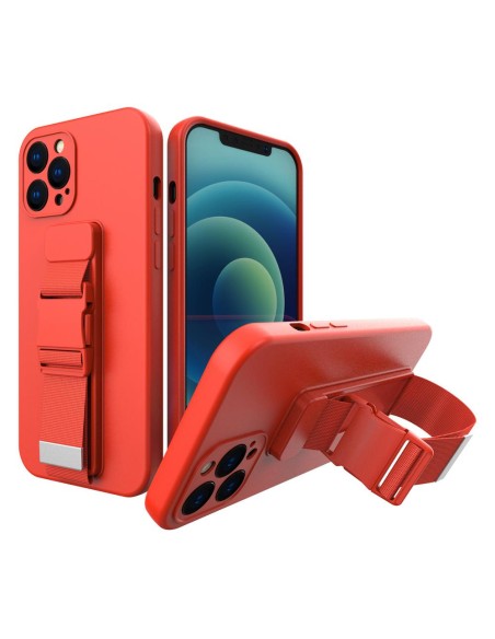 Virvės dėklas gelinis dėklas su dirželiu grandinės rankinės diržas Samsung Galaxy A72 4G raudonas Virvės dėklas gelinis dėklas su dirželiu grandinės rankinės diržas Samsung Galaxy A72 4G raudonas
