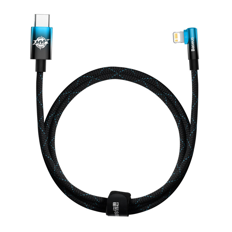 Kampinis maitinimo laidas su šoniniu USB-C kištuku Iphone Lightning 1m 20W mėlynas