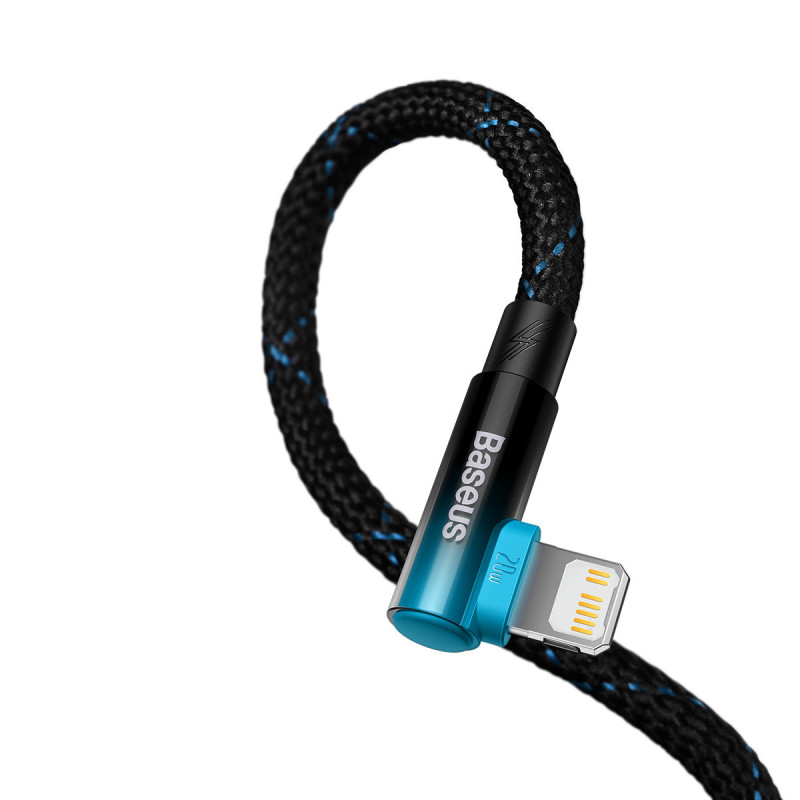 Kampinis maitinimo laidas su šoniniu USB-C kištuku Iphone Lightning 1m 20W mėlynas