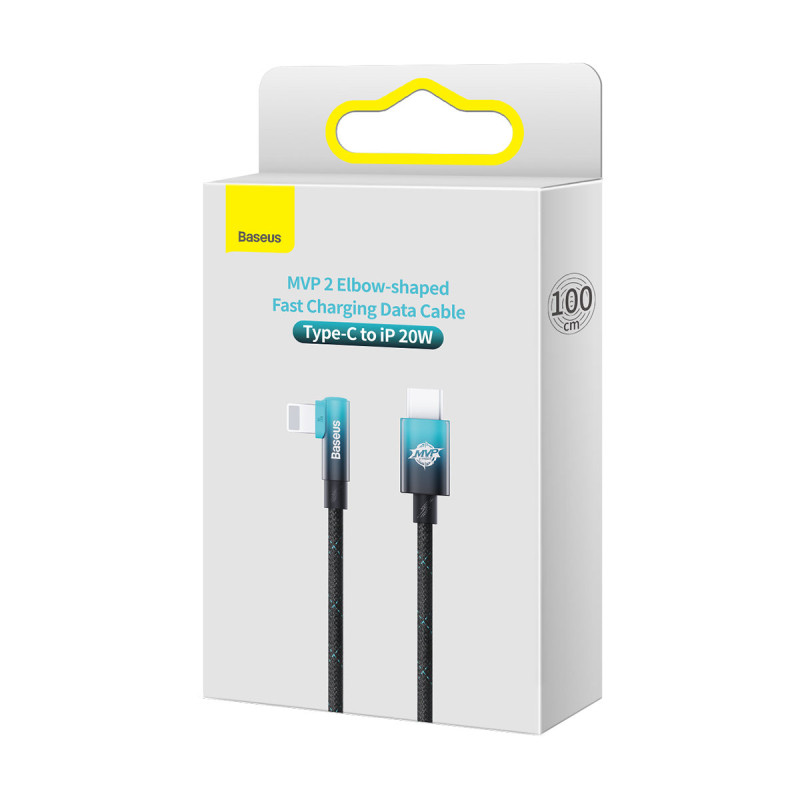 Kampinis maitinimo laidas su šoniniu USB-C kištuku Iphone Lightning 1m 20W mėlynas