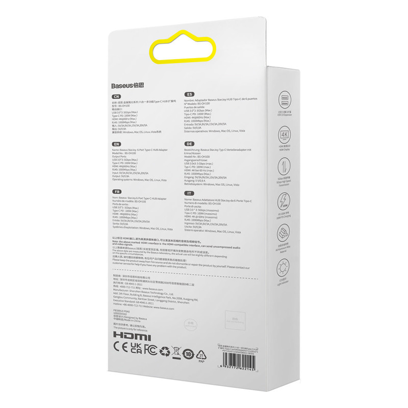 StarJoy HUB 6in1 USB-C 3xUSB HDMI RJ45 PD pilka