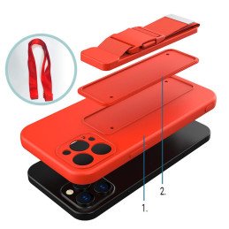 Virvės dėklas gelio dėklas su dirželiu grandinės rankinės diržas Samsung Galaxy A22 5G raudonas