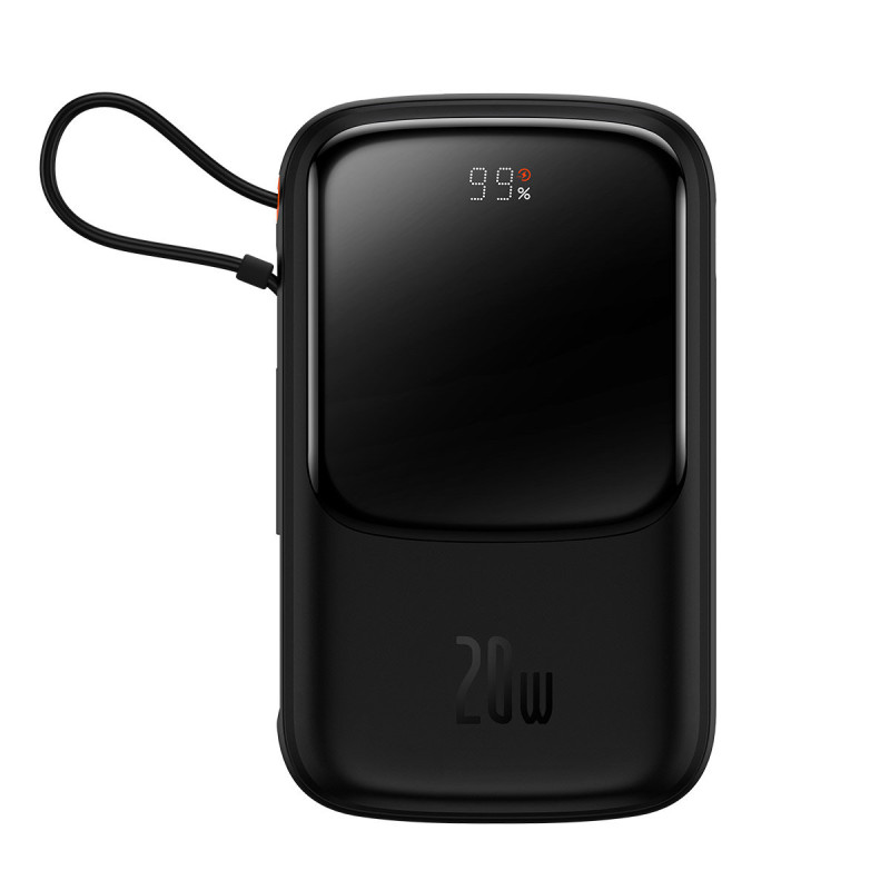 Qpow powerbank 10000mAh integruotas kabelis iPhone Lightning 20W Quick Charge juodas Qpow powerbank 10000mAh integruotas kabelis iPhone Lightning 20W Quick Charge juodas