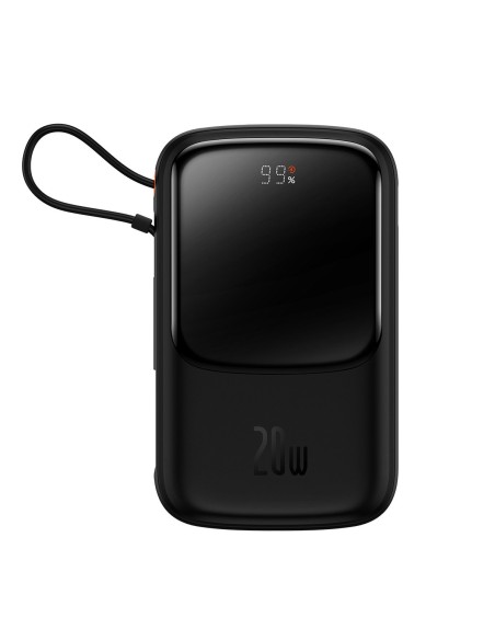 Qpow powerbank 10000mAh integruotas kabelis iPhone Lightning 20W Quick Charge juodas