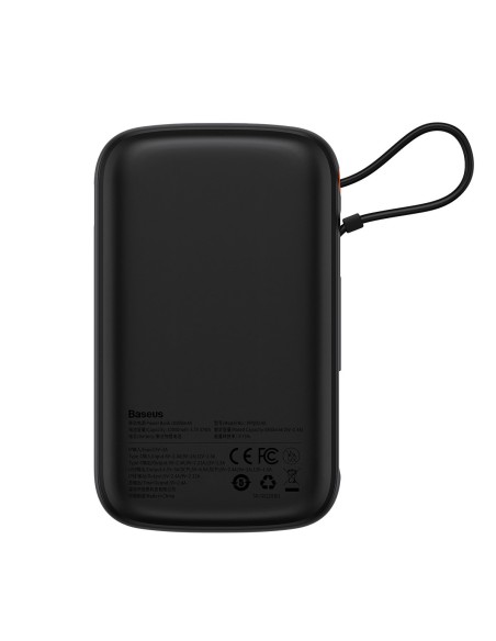 Qpow powerbank 10000mAh integruotas kabelis iPhone Lightning 20W Quick Charge juodas