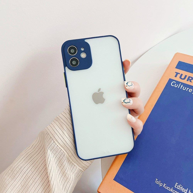 Milky Case silikoninis lankstus permatomas dėklas, skirtas Samsung Galaxy A12 tamsiai mėlynas