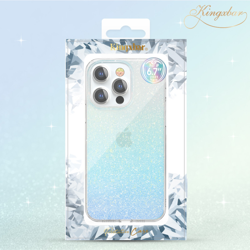 „Kingxbar Streamer“ serijos prabangus elegantiškas dėklas, skirtas „iPhone 13 Pro Blue“ (trikampis)